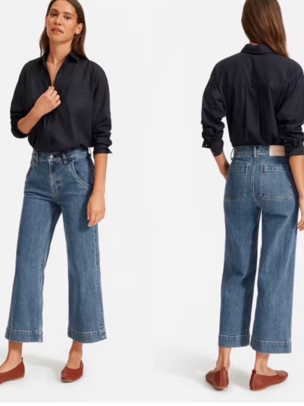 Everlane Wide-Leg High-Rise Jeans in Medium Blue Denim